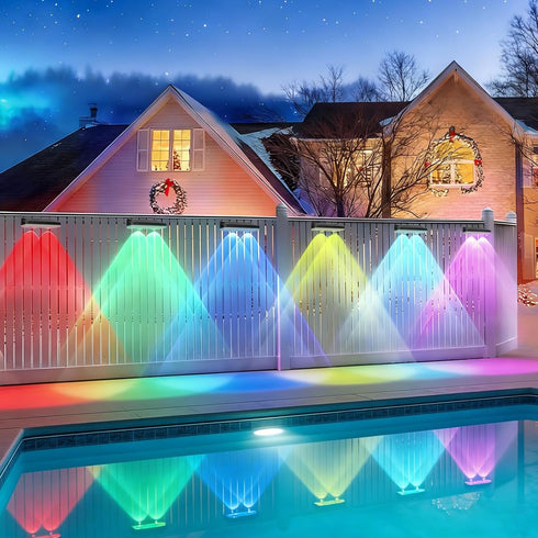 13 IP65 (6) Solar Fence Lights Outdoor Waterproof LED, Lighting Modes, Solar Outdoor Lights Dual Installation Energy