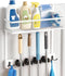 Lorbro Over the Door Broom Holder with Cleaning Supply Organizer, Wooden Mop