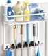 Lorbro Over the Door Broom Holder with Cleaning Supply Organizer, Wooden Mop
