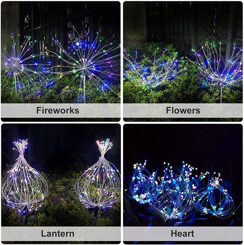 4 Pack Lights,120Led Outdoor Solar Garden Lights,Firework Lights Waterproof Decorative Pathway Firefly Lights Solar