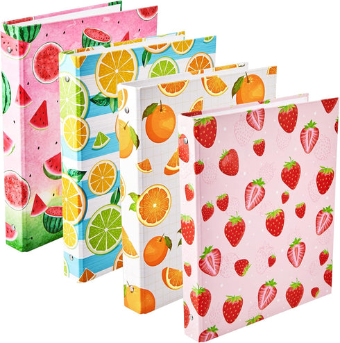 Fainne 4 Pcs Cute 1 Inch Fruit 3 Ring Binder with Interior Pockets for School Office, 9.84 x 1.57 x 12 Inch