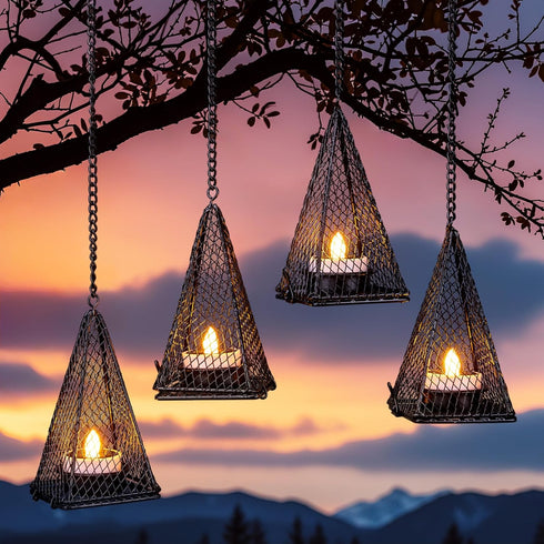 Solar Hanging Lights Outdoor, 4 Pack Hanging Lanterns Candle Holder with Solar
