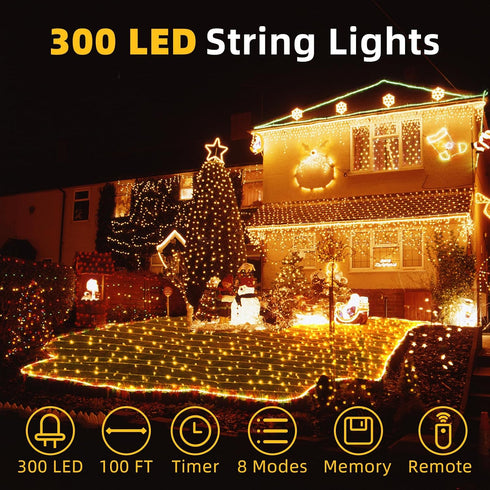 100ft 300 8 HeKation Christmas Led Lights Outdoor, Led Warm White Christmas String Lights for Tree Holiday Party