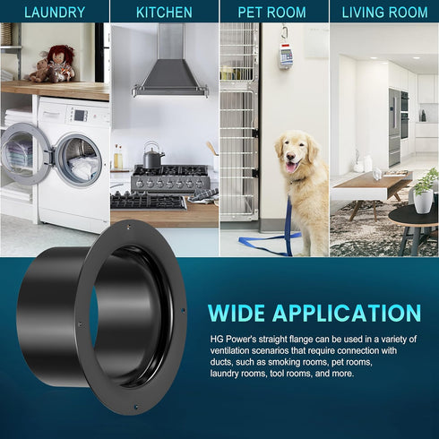 6 Inch Duct Connector - HG Power 150mm Plastic Straight Pipe Flange for HVAC Ventilation Use, Black
