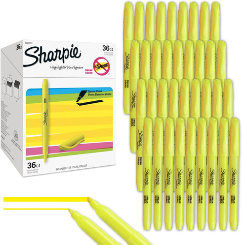 Sharpie Pocket Highlighters, 36-Count Set, Chisel Tip, Fluorescent Yellow for Office, School, Bible Study, Home