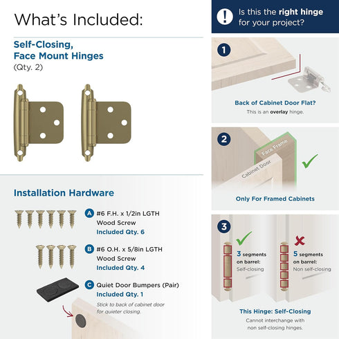 Amerock BPR3429BBZ Cabinet Hinge, Variable Overlay Self Closing Face Mount, Golden Champagne, 1 Pair/2 Pack