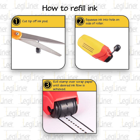 LEGILINER 3/8" Dashed Handwriting Line (Y/R) Teacher Stamp, Refillable Ink Writing Practice Roller Stamp