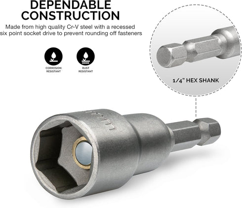 NEIKO 10065A 1/4 Hex Shank Magnetic Power Impact Nut Driver Set |8 Piece Tool Set | Professional Grade Socket Nut Setters| Metric | Sizes 6 to 13 MM | Cr-V Steel by NEIKO