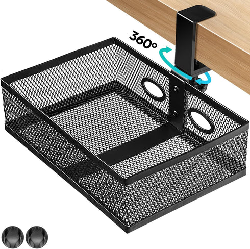 Under Desk Storage Organizer, Clamp-on Swivel Alloy Steel Drawer, Hidden Desktop Drawer Basket, Easy to Install