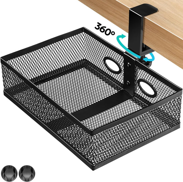 Under Desk Storage Organizer, Clamp-on Swivel Alloy Steel Drawer, Hidden Desktop Drawer Basket, Easy to Install