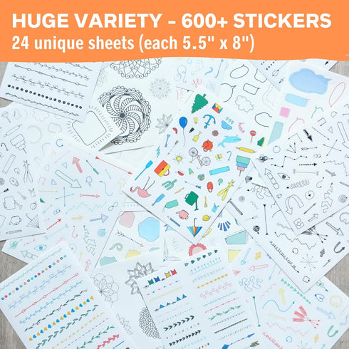 Ultimate Design Elements Planner Stickers Set - Value Pack of 24 Sheets, Clear Stickers, Banners, Arrows for Journals
