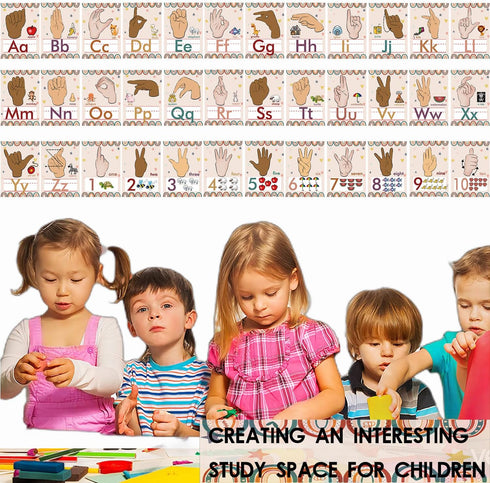YIYDONG 36 Pieces ASL Alphabet Line Bulletin Board Set with ABC Number Sign Language Flash Cards for Classroom