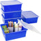 Storex Letter Size Deep Storage Tray, Organizer Bin with Non-Snap Lid, Blue, 5-Pack