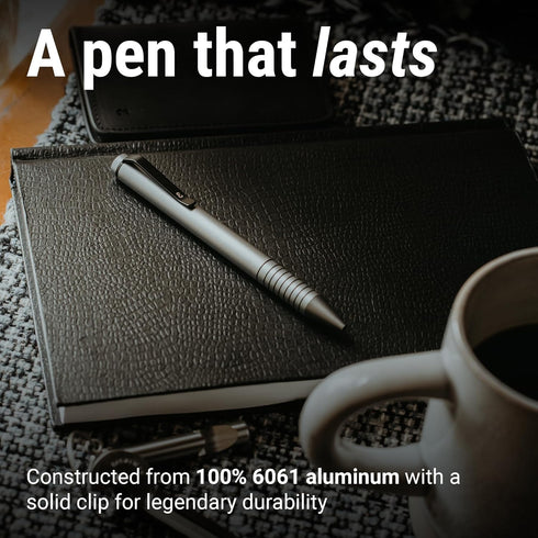 Everyman Grafton Mini Twist Refillable Ball Point Pen, 0.7mm Gunmetal Aluminum Pocket Pen for Office & Travel