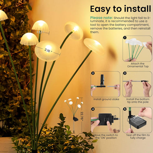 2pack Solar Garden Lights, Solar Fairy Lights for Outside, Swaying Mushroom Lights Outdoor Decorative, Waterproof Light
