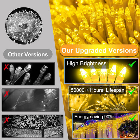 670 66ft 148 12 Dimmable LED Christmas Lights Outdoor, Warm White String Lights Indoor with Drops Modes, Curtain Window