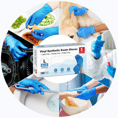 Schneider Blue Vinyl Synthetic Exam Gloves - Medium, Box of 100, 4-mil, Powder-Free, Disposable