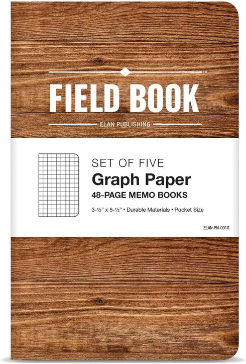 Elan Publishing Company Field Notebook/Pocket Journal - 3.5"x5.5" - Wood Pattern - Graph Memo Book - Pack of 5 by Elan Publishing Company