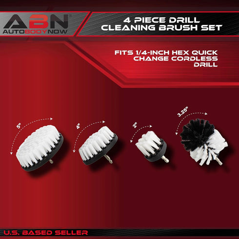 ABN Power Scrubber Cleaning Brush Set for 1/4in Drive Drill - 4 Piece White Soft Bristle Shower Scrubber, Baseboard Cleaner, Scrubbing Brush Kit Set for Home and Auto Car, Boat, Deck, Hot Tub, Carpet