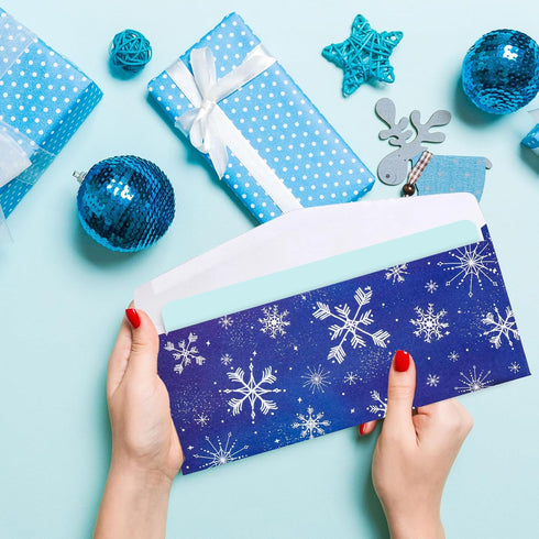 Whaline 150Pcs Christmas Money Envelope, Blue White Snowflake Cash Envelope for Holiday Mailing and Invitations