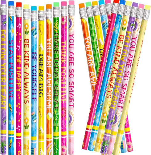 Fancy Land 50PCS Inspirational Wooden Pencils with Eraser, Motivational Sayings for Classroom