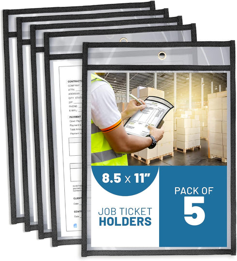 5 Pack Job Ticket Holders 8.5x11 - Work Order Plastic Sleeves for