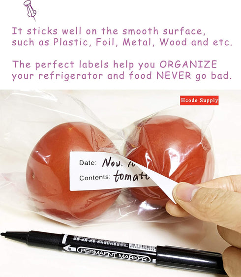 Hcode Self-Adhesive Removable Freezer Food Storage Labels, 300 Stickers, Easy Clean, 1x3 Fill in