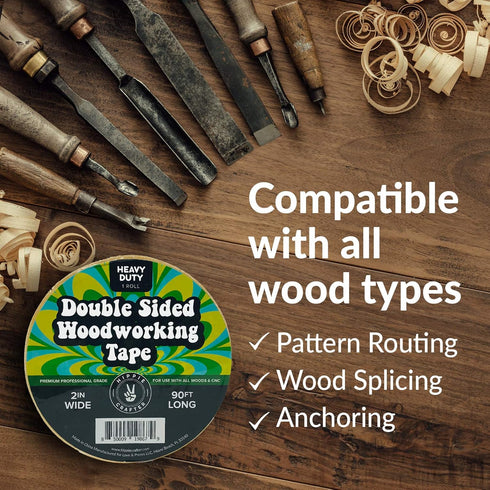 Wide Double Stick Tape, 2" Inch Double Sided Woodworking Tape for CNC Machines and Routing Templates