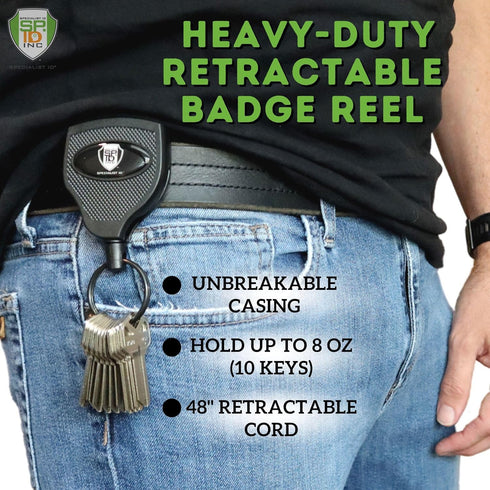 Specialist ID 2 Pack - SUPER Heavy Duty Retractable Keychain, 8oz or 10 Keys with 48” Kevlar Lanyard (Black)