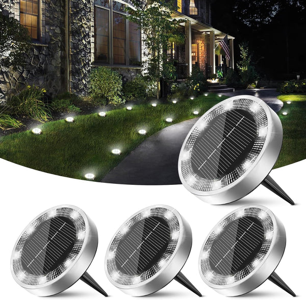 Peasur Mini Solar Ground Lights Outdoor, 4 Pack Flat Solar Powered Disc