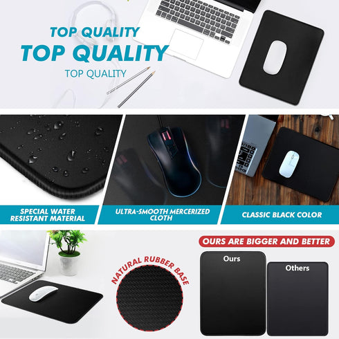 TONOS Black Mouse Pad, 11 x 8.7 in. Basic Computer Mouse Pad with Stitched Edges & Non-Slip Rubber Base
