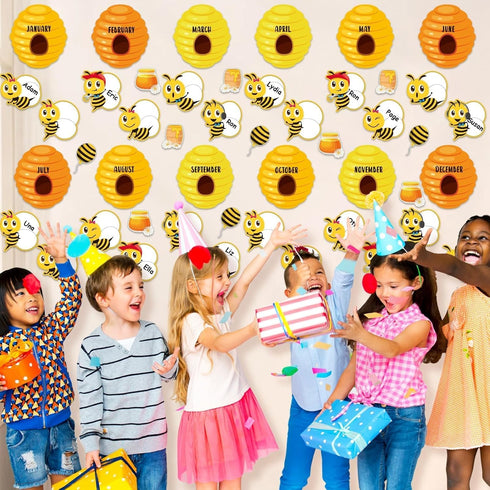 Qyeahkj Bee Birthday Bulletin Board Set, Honeycomb Cutouts, Birthday Decorations for Classroom, Teacher Supplies