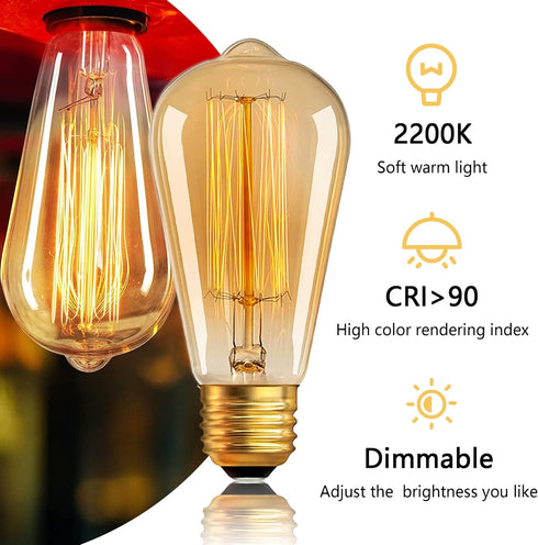 Sevici Bulbs 110V 60W 6 Pack, ST64 Bulb 280LM 2200K Dimmable E26/E27 Bulbs Bulbs Antique Edison Light Decorative