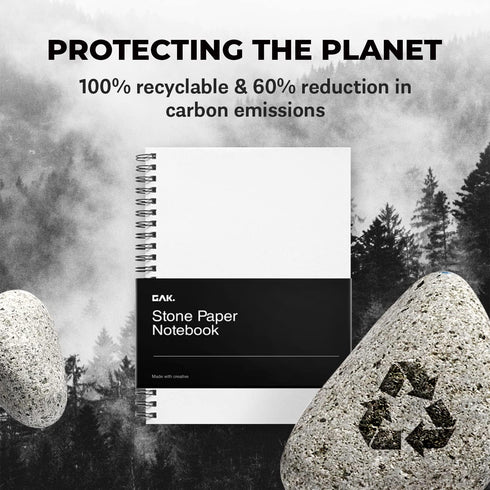 Stone Paper Waterproof Spiral Notebook, 7.20”x10.11”, 50 Sheets, Eco-Friendly Durable Notepad