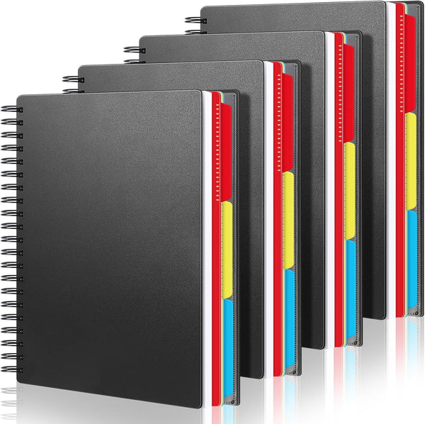 Yeaqee 4 Pcs 3 Subject Notebook, 300 Pages (150 Sheets), 8.5 x 11, Dual Poly Covers, Multi Subject Note Book for School