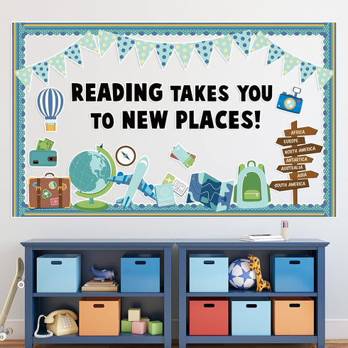 Reading Travel Bulletin Board Set Classroom Motivational Themed Cutouts for Reading Adventure Home School Library Decor
