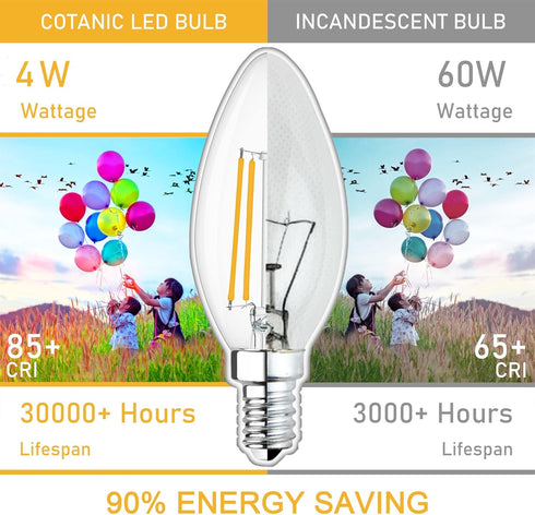 Dimmable Bulb 2700K White,E12 Bulb 60W Bulb Shape,C35 Bulb Glass,600LM,6 Pack Cotanic Candelabra LED Warm Base Ceiling