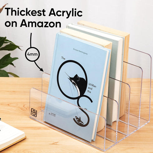 Desk Organizer, Acrylic File Sorter, 4 Section Clear Desktop Holder for Office Mail, Letters, Electronics, Makeup