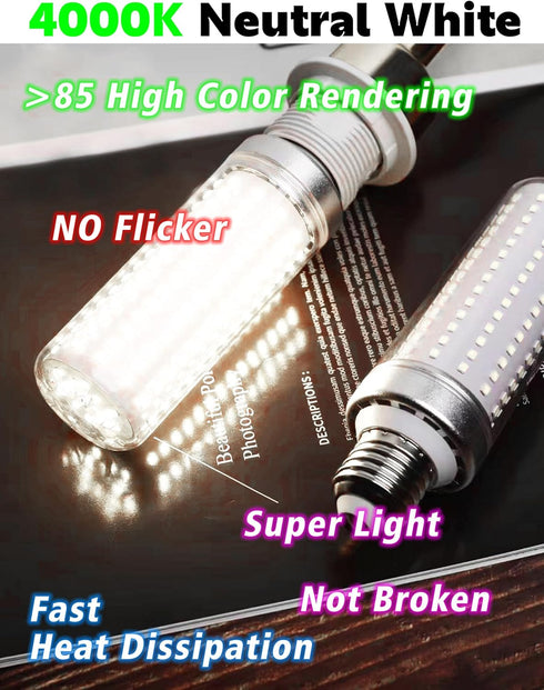E26 200W Equivalent LED Corn Light Bulb, Non-Dimmable, 3000lm 4000K Natural White Bright, E26/E27 Medium Base, 1 Pack
