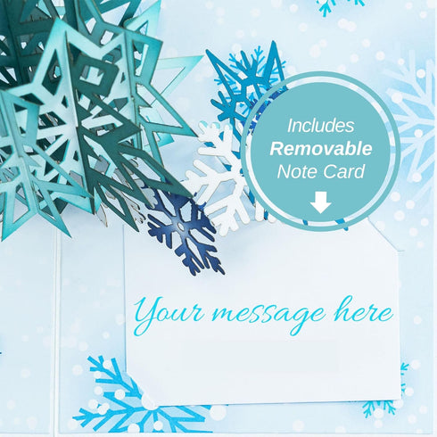 Paper Love 3D Snowflakes Pop Up Card - Gift for Winter, Christmas, 5" x 7" Cover with Envelope and Note Tag
