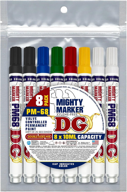 PM-68 8-Pack DG Paint Markers, Heavy Duty Industrial Paint Markers, Ketone-Based, Xylene Free, Quick Dry, Degrease