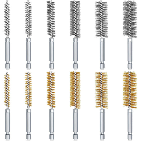12 Pieces Stainless Steel Wire Bore Brush Set for Drill, Wire Cleaning Brush Set for Power Drill Impact Driver
