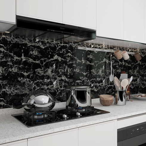 16x118 inch Black Marble Contact Paper - Peel and Stick Waterproof Vinyl for Kitchen Cabinet Decoration