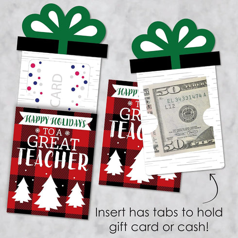 Set 8 Big Dot of Happiness Plaid Holiday Teacher Appreciation Gift Card Holders with Envelopes, Thank You Teacher