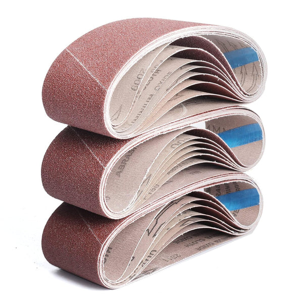 21 Pack Sanding Belts, 3 x 21 Inch for Belt Sander, 40/60/80/120/180/240/400 Grits Assortment for Woodworking
