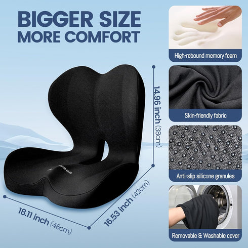 Amxixaun Lumbar Support Seat Cushion - Memory Foam Cushion for Office Chair, Car Seat, Airplane - Sciatica & Hip