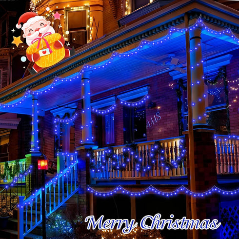 165ft 500 8 QITONG Blue String Lights Outdoor, LED Christmas Light Plug-in with Modes, Clear Wire Twinkle Xmas Lights