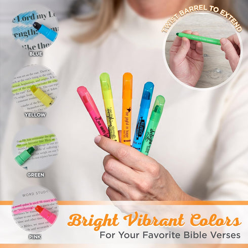 Christian Art Gifts Twist & Glide Gel Multicolor Bible Highlighter Set, Smudge-proof, No Bleed, Pack of 5