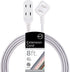Cordinate 8 Ft Extension Cord - 3-Outlet Flat Plug Braided Safety Slide 125V Long Extension Cord, White