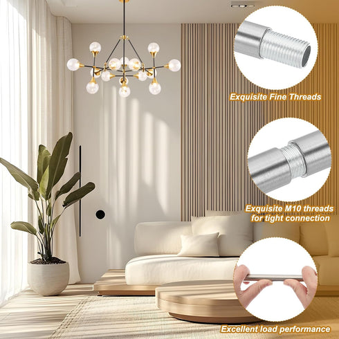 PATIKIL Rod,6 Set 12" M10 1mm Threaded Extension x Fine Thread Lamp Pipe with Lamp Pipe Nipple,Sloped Ceiling Adapter